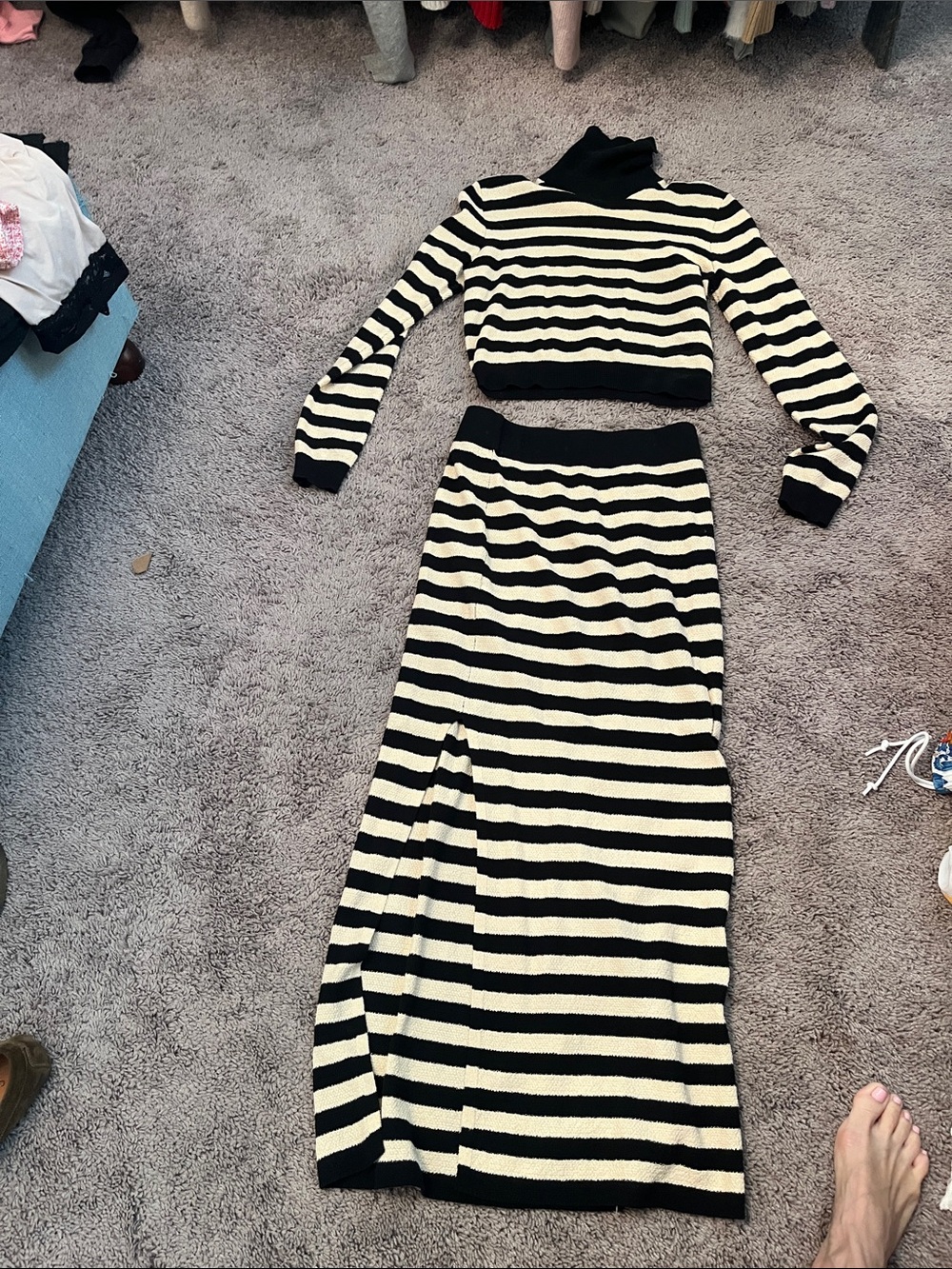 Zara Striped Two-Piece Knit Set - Black & Cream